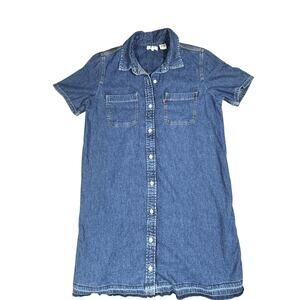 Levi's Denim Dress Women's Medium Blue Jean Button Front Western Cowgirl Casual